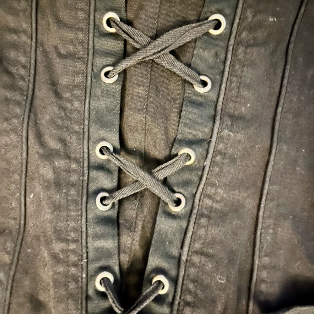 Tripp NYC Black Denim Corset-Back Halter Top - Picture 4 of 5